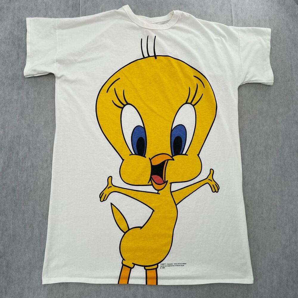 VINTAGE Tweety Bird Shirt Womens OS White Looney Tunes Big Print Lounge USA 90s